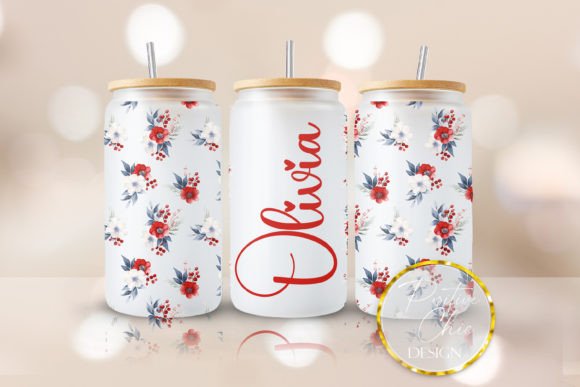 Custom Name Floral Libbey Glass Can PNG Review