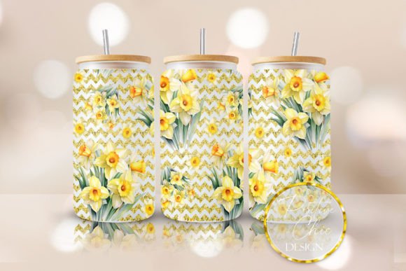 Daffodils Floral Libbey Glass Can PNG