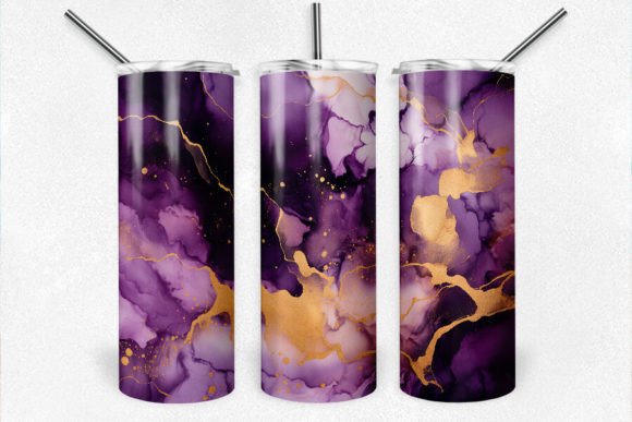 Purple and Gold Alcohol Ink 20 Oz Skinny Embroidery Design